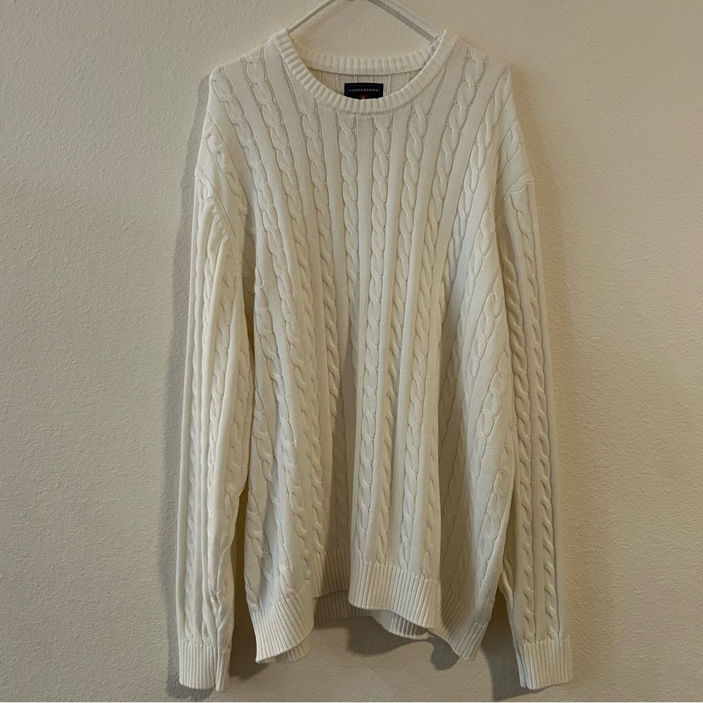 Saddlebred Cream Cable Knit Crewneck Sweater Size XXL